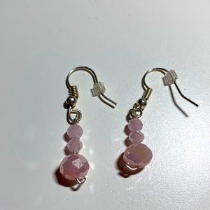Handmade, sparkling pink drop earrings, pink beaded earrings, cute earrings
